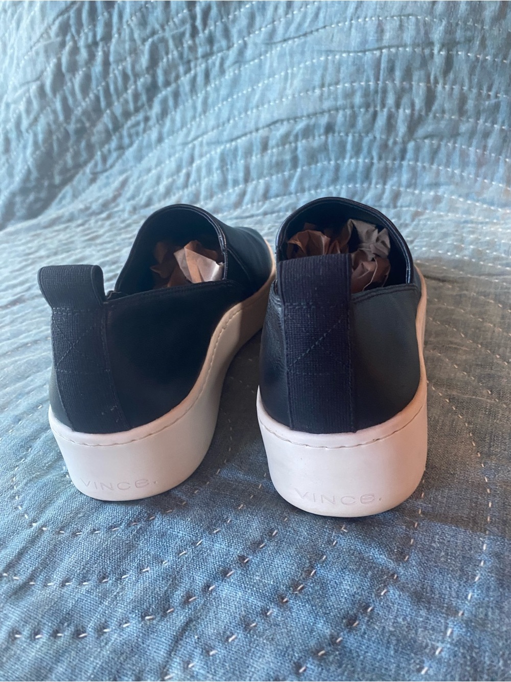 Vince Saxon Black Leather Slip-On Sneakers 9 - Picture 6 of 9